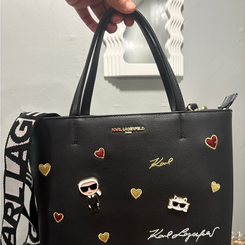Karl Lagerfeld Black Tote with Gold and Red Accents
